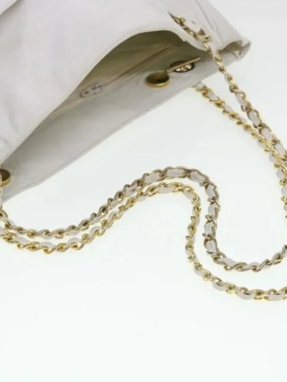 CHANEL Chain Shoulder Bag Lamb Skin White CC Auth yk6254